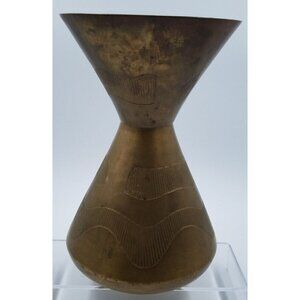Vintage Sarna Brass Spittoon Vase India Hourglass Shaped Etched 9" Collectible